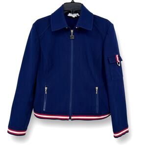 St John Sport Nautical Zip Front Jacket Womens Size Small Yacht Rock Logo